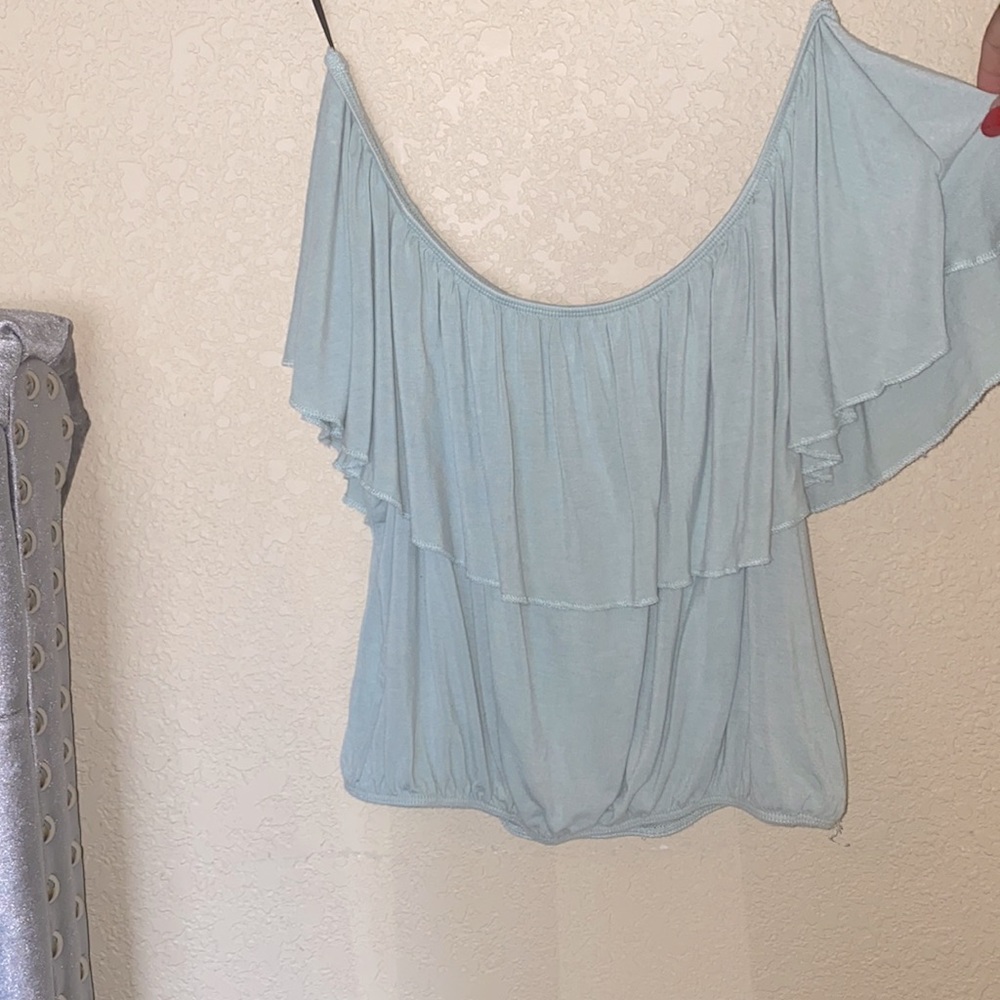 Forever 21 Light Blue Crop Top Off Shoulder